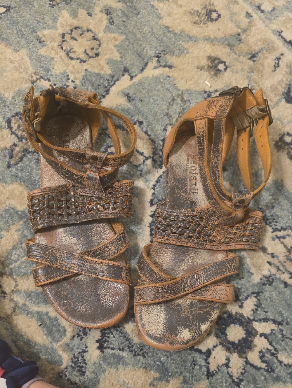 BED|STU Brown Woven Leather Ankle-Strap Sandals
